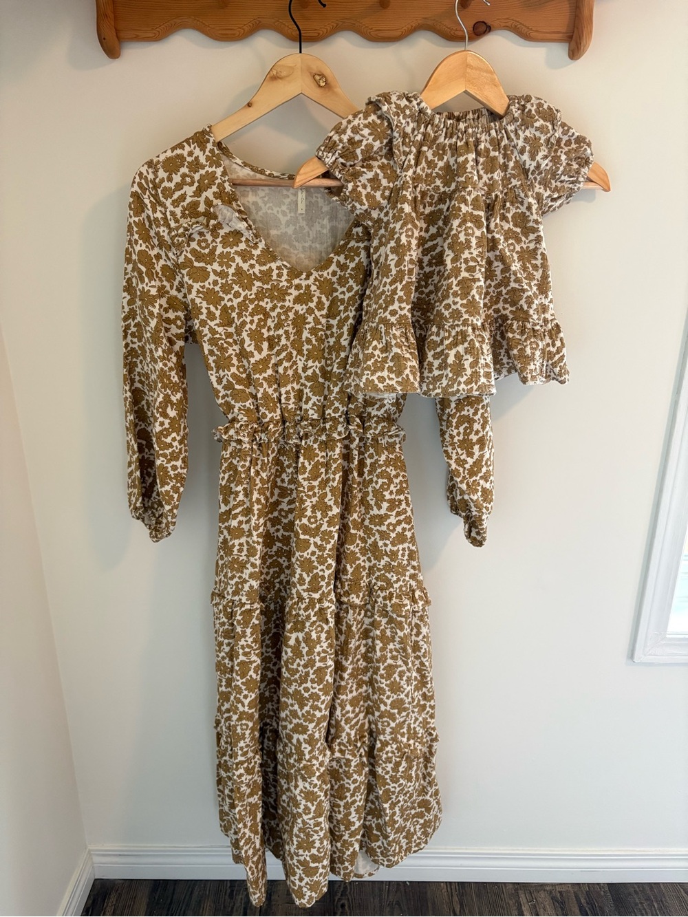 Rylee + Cru Mom & Baby 6-12m Mustard Floral Tiered Midi Dress
